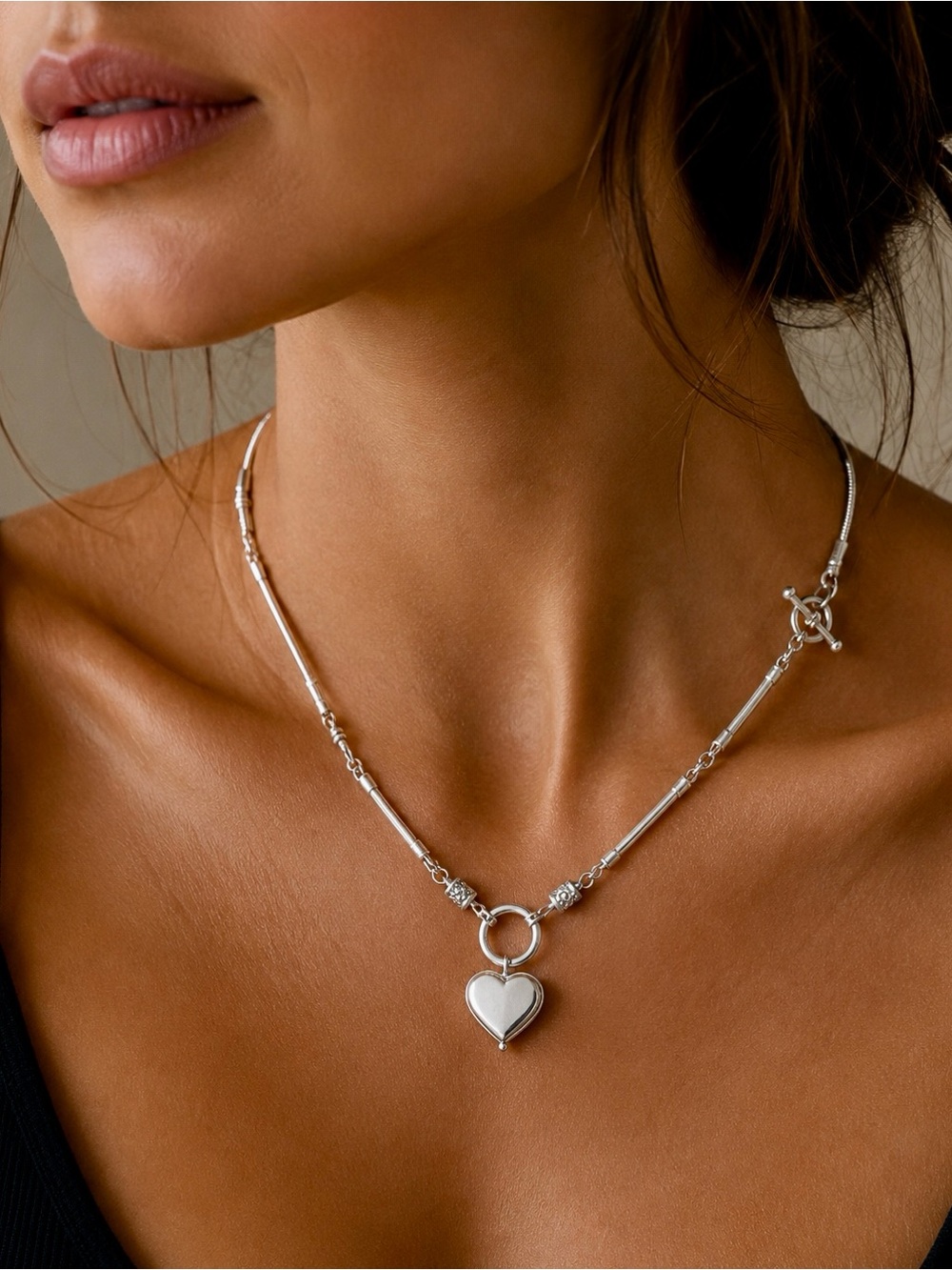 Silpada Vintage Sterling Silver Heart Necklace with Toggle Clasp • LIKE NEW